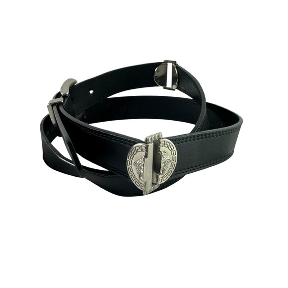 Rare Genuine GIANNI VERSACE Black Leather Relief Joint Medusa